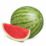 whole watermelon with slice of watermelon isolated on white